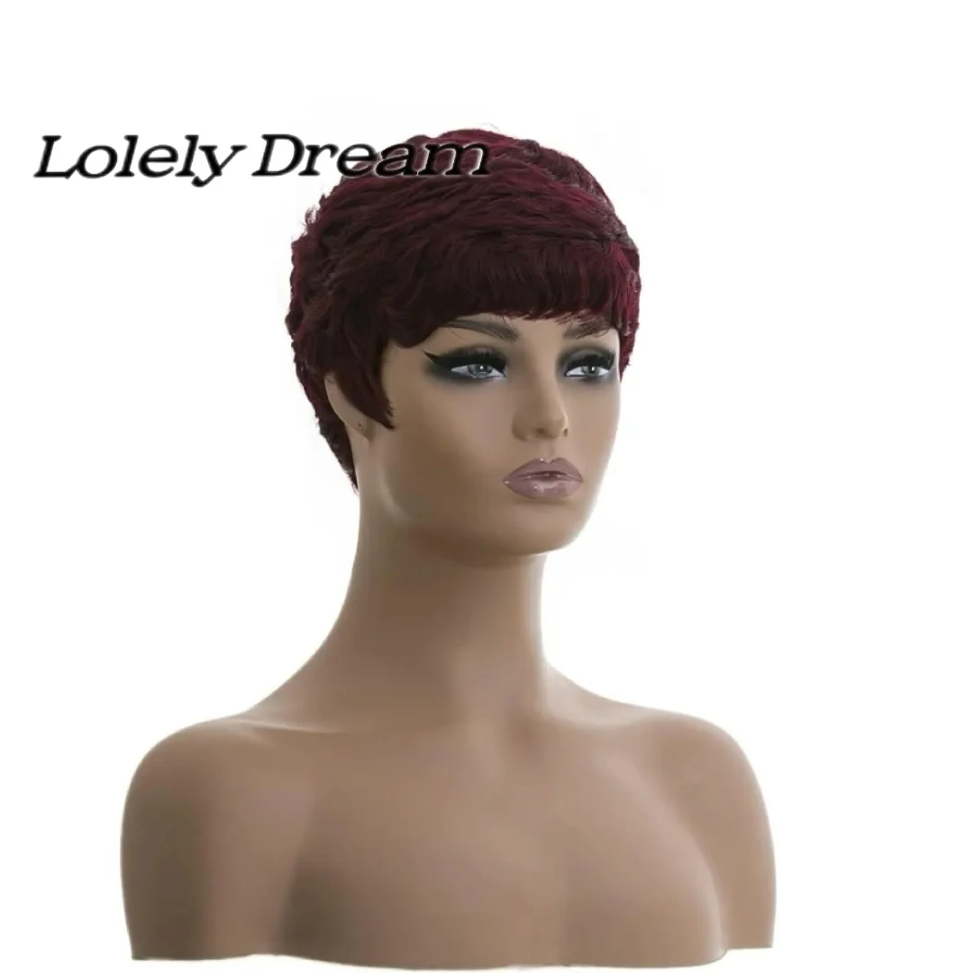 Rosso bordeaux 99J colore corto Bob Pixie Cut parrucca con frangia dritto 100% parrucche di capelli umani Remy per le donne parrucca piena fatta a