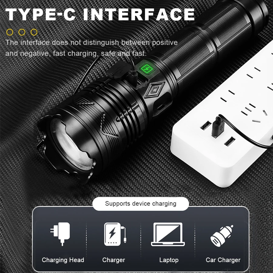 Rechargeable LED Flashlight Digital Display Tactical Flashlight Multifunctional Emergency Light Outdoor Camping Lighting Torch