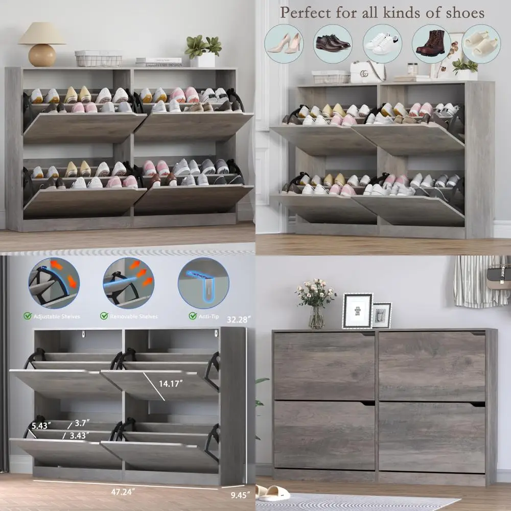 خزانة تخزين الأحذية الضيقة النحيفة مع 4 أدراج، منظم رف الأحذية قائم بذاته للمدخل والممر