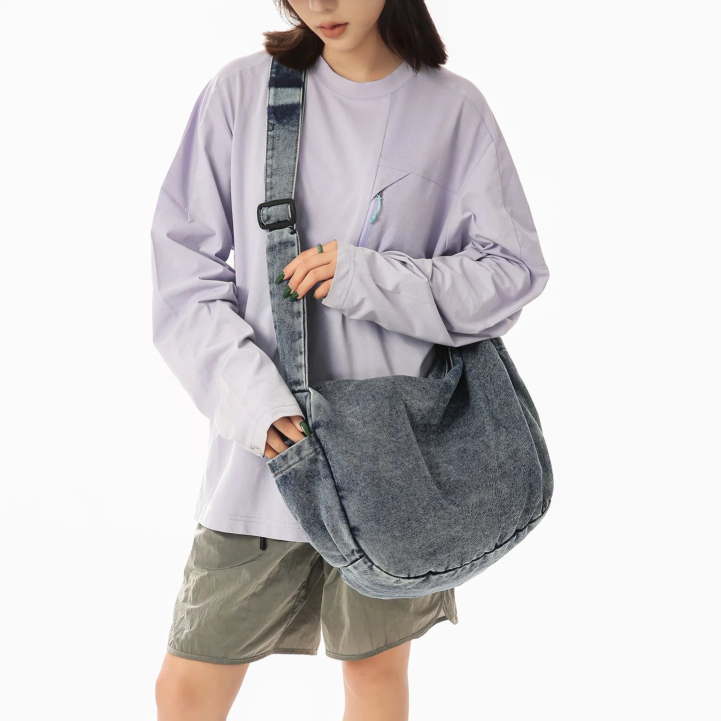 Washable denim crossbody bag - same style for both men and women, large capacity tote bag, student single shoulder bag