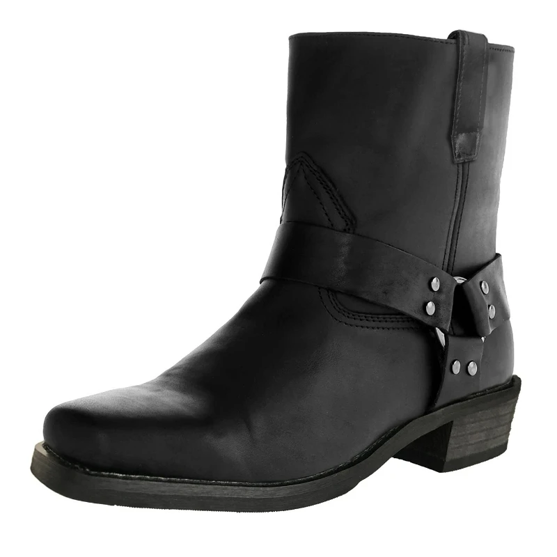 Retro Herren Cowboystiefel mit Seitenreißverschluss, Lederstiefel für Outdoor, Western-Stiefel mit mittlerer Schaftlänge, Slip-on Herrenschuhe, Übergrößen, Plattform-Ritterstiefel