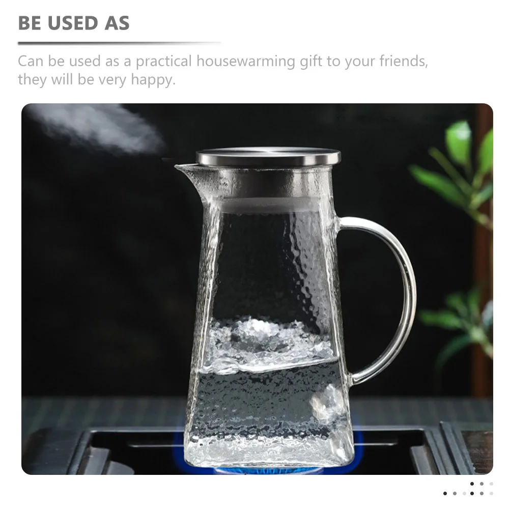 

Cold Water Kettle with Lid Large Capacity Portable Glass Water Pitcher for Home Kitchen Ice Beverage Storage Hammer Pattern