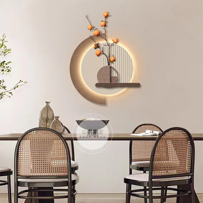 Persimmon and Ruyi Restaurant Decorative Painting with a High Grade Sense Hanging Painting and Sandstone Wall Lamp Painting