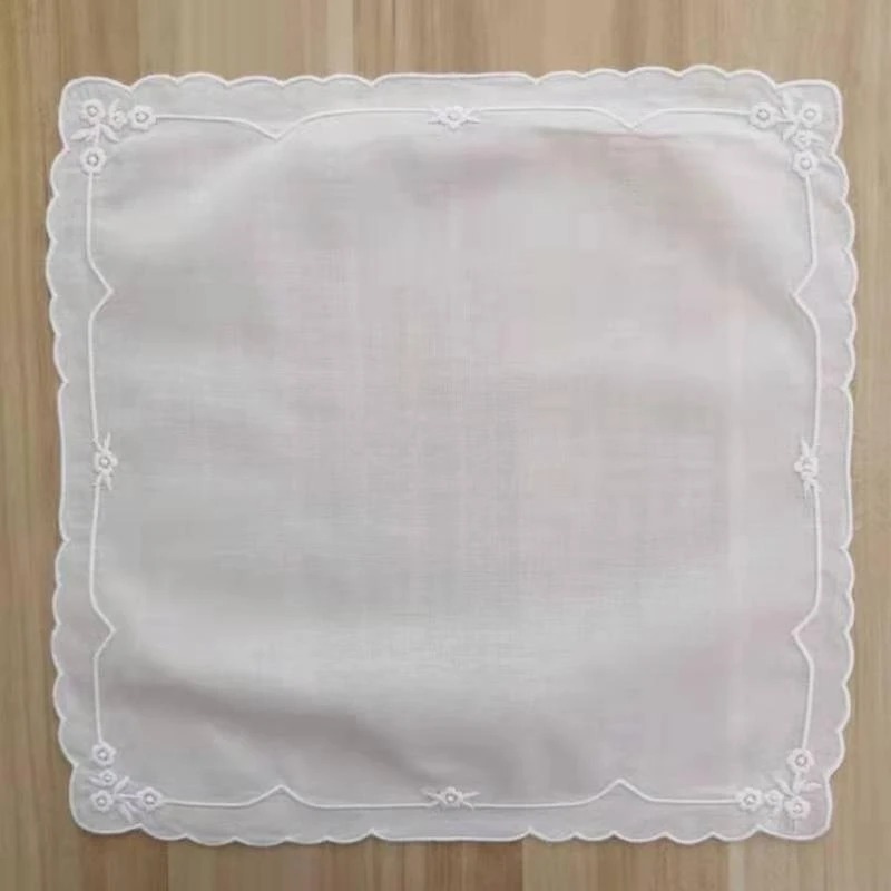 Lace White Hankies for DIY Embroidery Tableware Cotton Women Hankies Party