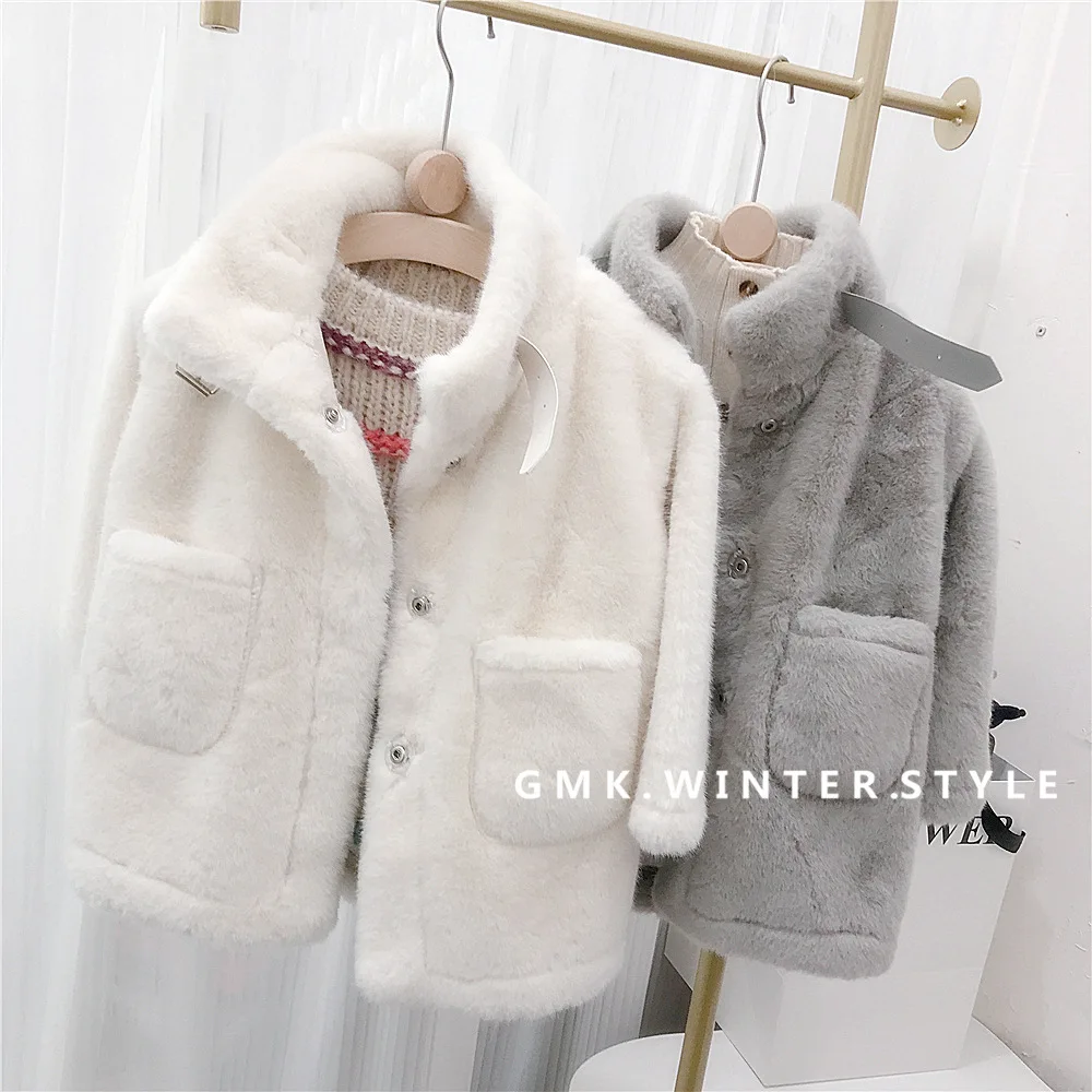 New Winter Children Girls Coat Faux Fur Turtleneck Soft Warm Infant Babys Girl Outerwear Loose Mid-length Toddler Girl Fur Coats