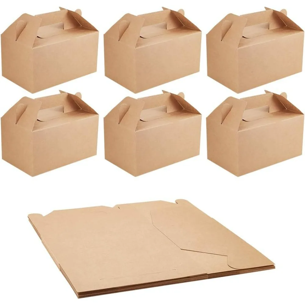 10 Pack Color Kraft Paper Gable Treat Gift Boxes with Handles, 3D Cuboid Cardboard Boxes Small Rectangle Goodie Candy Boxes