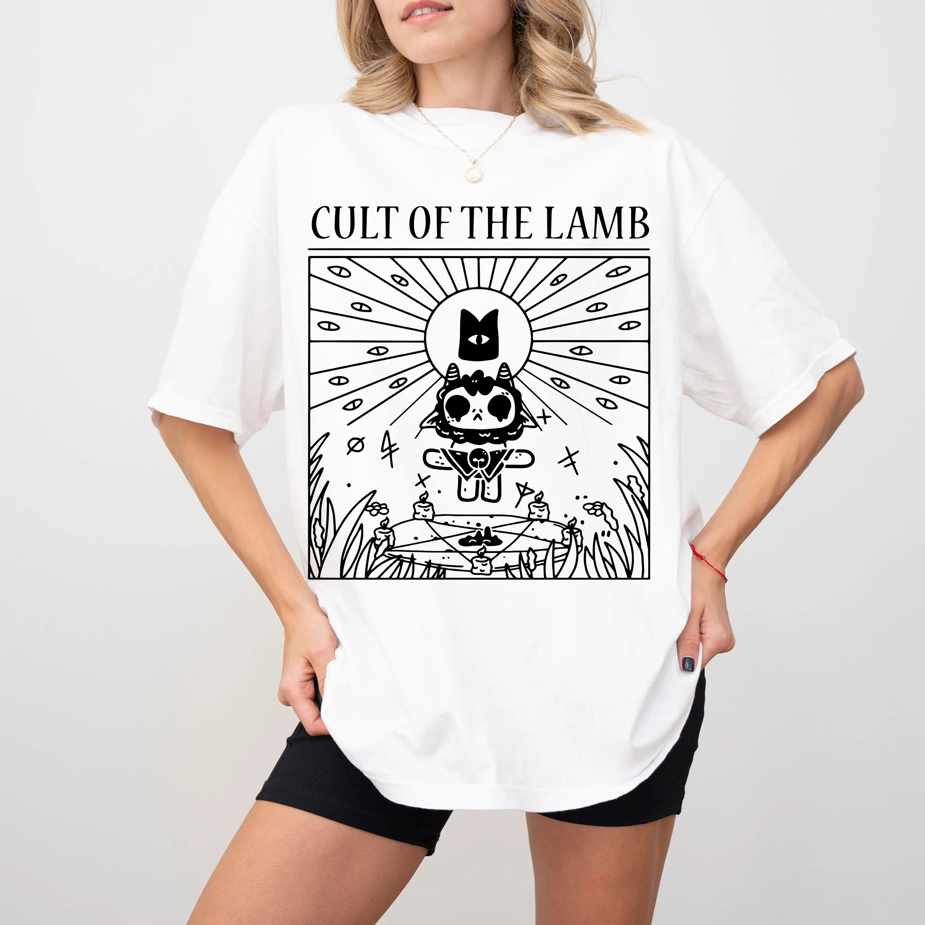 2026 Summer Women's Cult of The Lamb T-Shirt  Cotton and Breathable Short Sleeve Streetwear Oversized Loose Casual