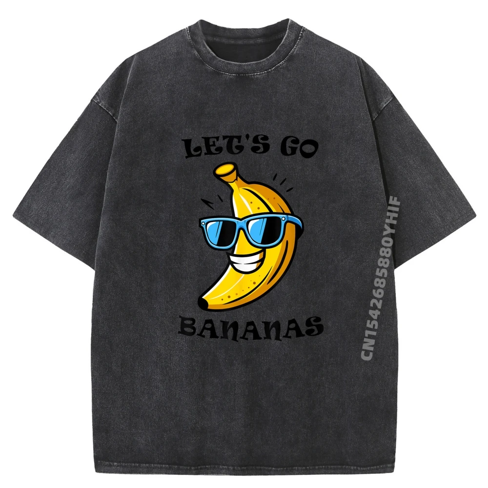 

Funny Let's Go Bananas Cool Banana Luxury Designer Washed T-Shirts Graphic Cotton Streetwear Shirt Mens Tshirt