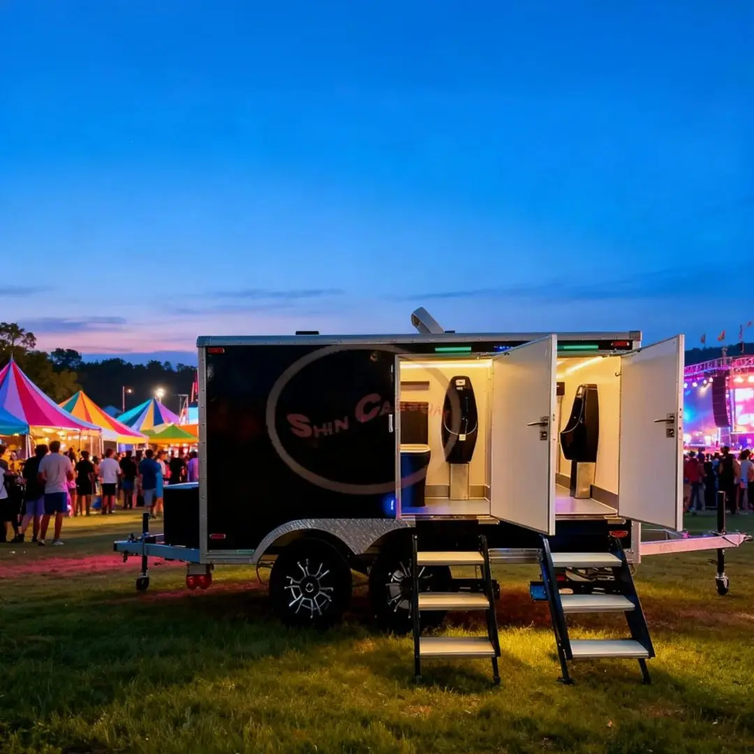 

Outdoor Wheel-Mounted Mobile Restroom Trailer Anti-Odor Flush Toilet with Ventilation System for Portable Sanitation