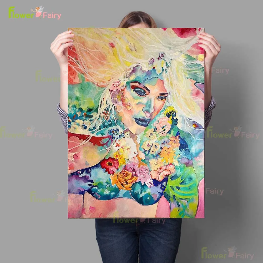 Watercolor Girl Flamingo Prints Poster Wall Art Canvas Painting Posters Home Decor Wall Pictures For Living Room Unframed