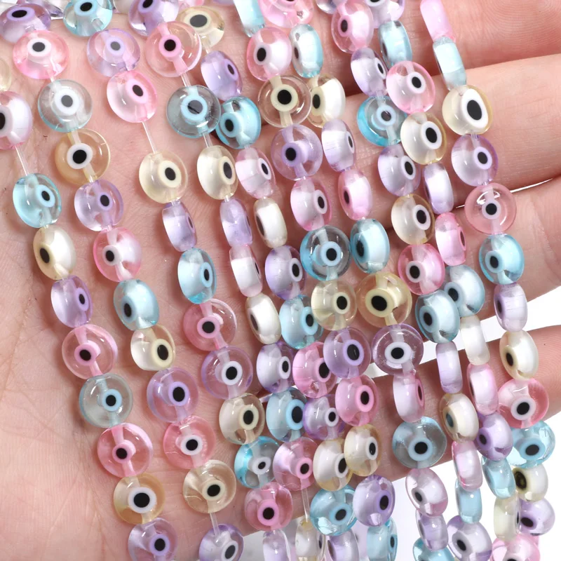 6/8/10mm Macaron Farben Evil Eye Perlen Flache Millefiori Lampwork Glasierte Glasperlen für Schmuckherstellung Armbänder Diy Zubehör