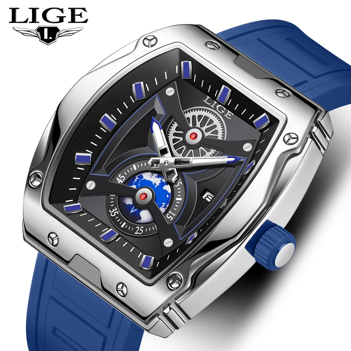 

LIGE Top Brand Men's Watches Luxury Square Quartz Wristwatch Waterproof Luminous Watch for Men Date Clock Relogios Masculino+Box