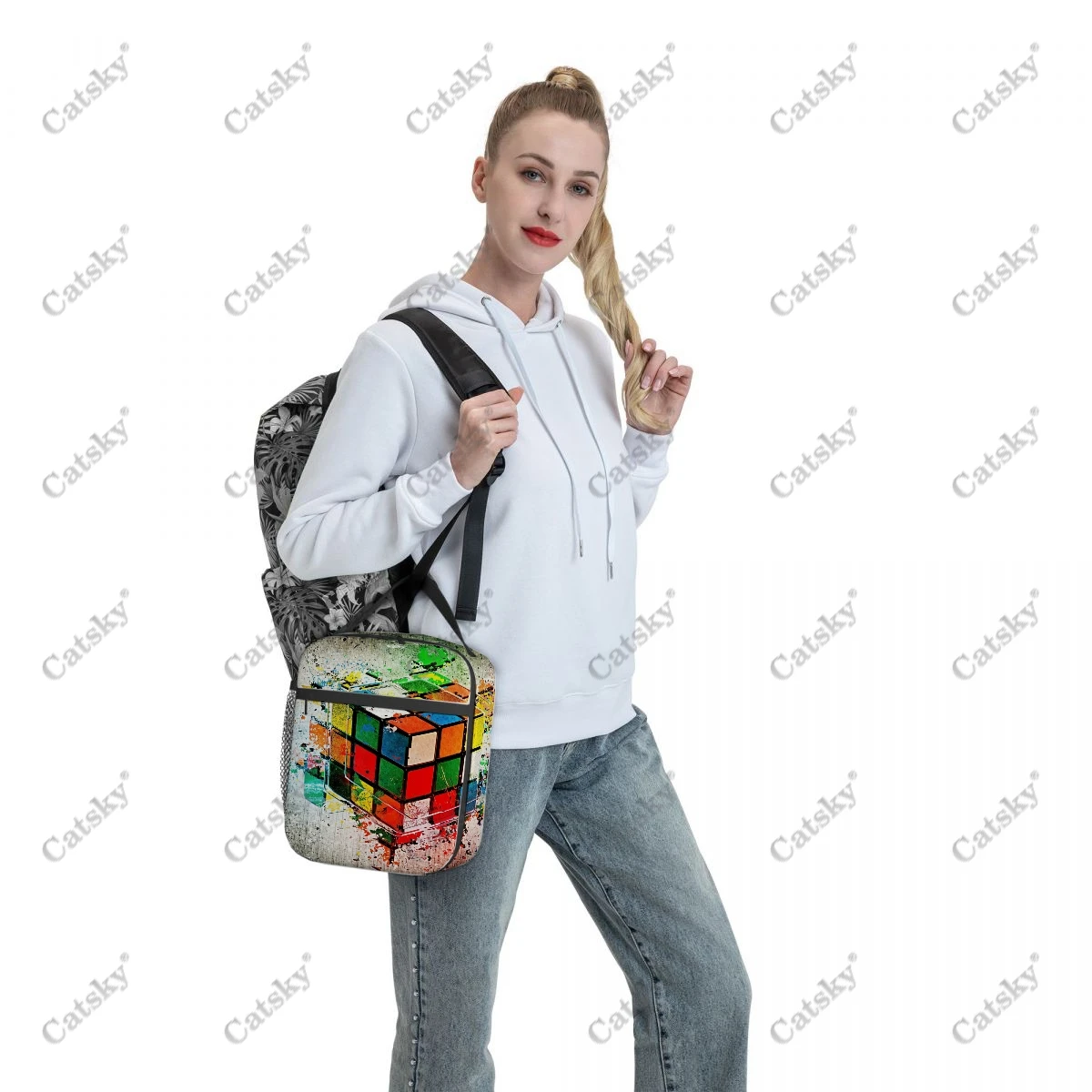 Math Rubiks Rubix Cube Portable Aluminum Foil Thickened Insulated Insulated Lunch Bag Waterproof Insulated Lunch Tote Bag