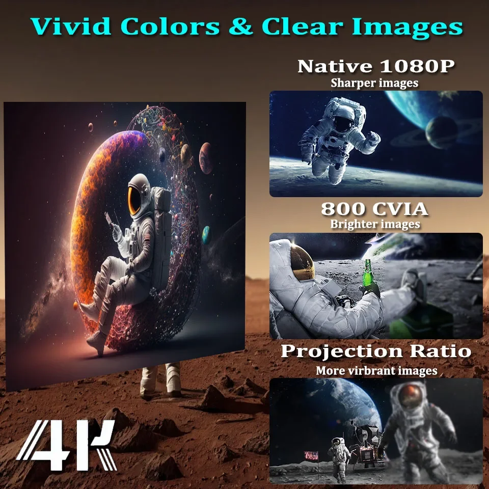 2025 KaiAqua جهاز عرض بتركيز تلقائي كامل HD 1080P جهاز عرض خارجي واي فاي جهاز عرض محمول تلفزيون صغير LED مسرح منزلي