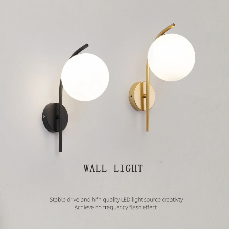 Minimalist LED Glass Ball Wall Lamp for Bedroom Indoor Wall Lighting Fixtures with G9 7W Light Bulb for Bathroom Wall Sconce