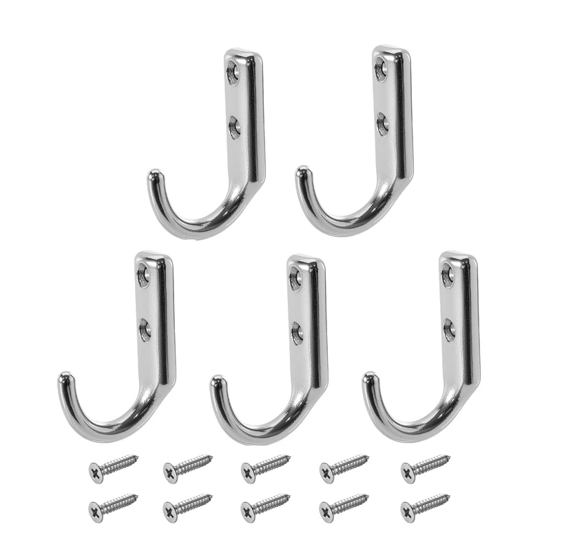5PCS 316 Stainless Steel Wall Hooks , Coat and Storage Hooks, Wall Mounted Utility Hooks for Garage and Kitchen