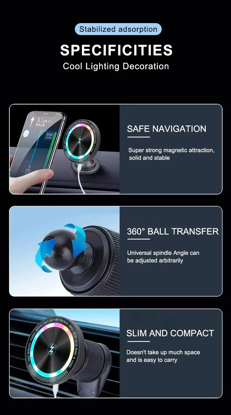 Maxsafe Car Cradle Wireless Charging Vacuum Suction Magnetic Dashboard Phone Holder Macsafe Charger For iPhone 17 16 15 Samsung