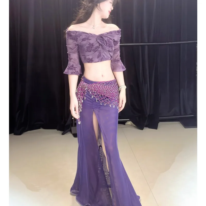 Customized Belly Dance Clothing Purple Performance Dress Sexy Temperament Class Dress Large Size  Indian Clothes Women Costumes