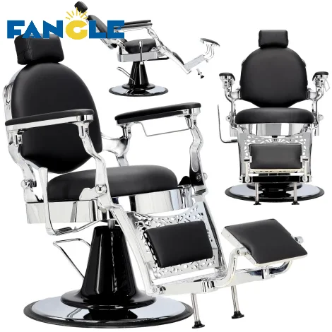 Hot Selling Hair Salon Hairdressing Chair Barbershop Furniture Round Base Adjustable Height Hydraulic Pump Retro Barber Chair