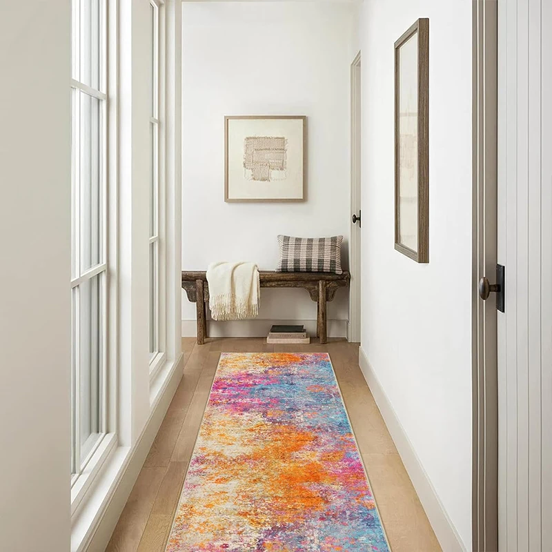 

Hallway Carpet Corridor Rug Runner Long Carpets Machine Washable Non-Slip Floor Mat Gradient Color Distressed Home Decor Rugs