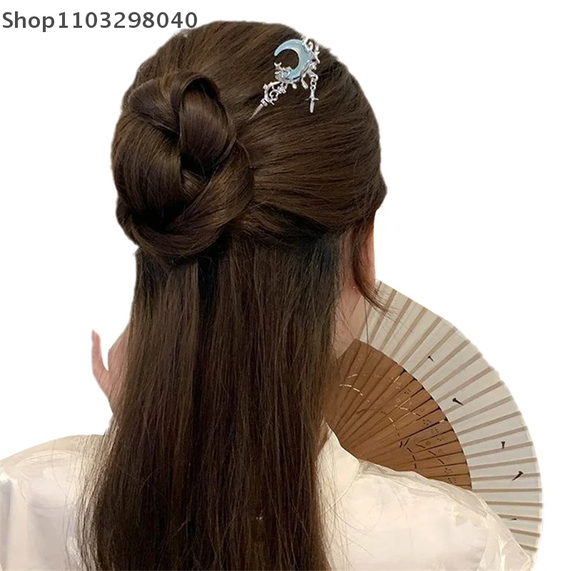 Varas de cabelo vintage Moonstone Star Moon para mulheres e meninas – acessórios de cabelo com borla estilo chinês
