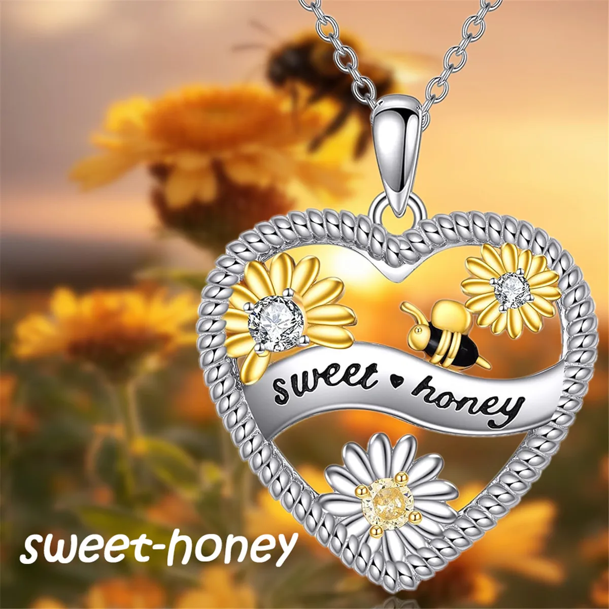 Elegant Heart Shaped Bee Sunflower Pendant Necklace for Women Fashionable Sweet - Honey Jewelry Unique Valentine's Day Gifts