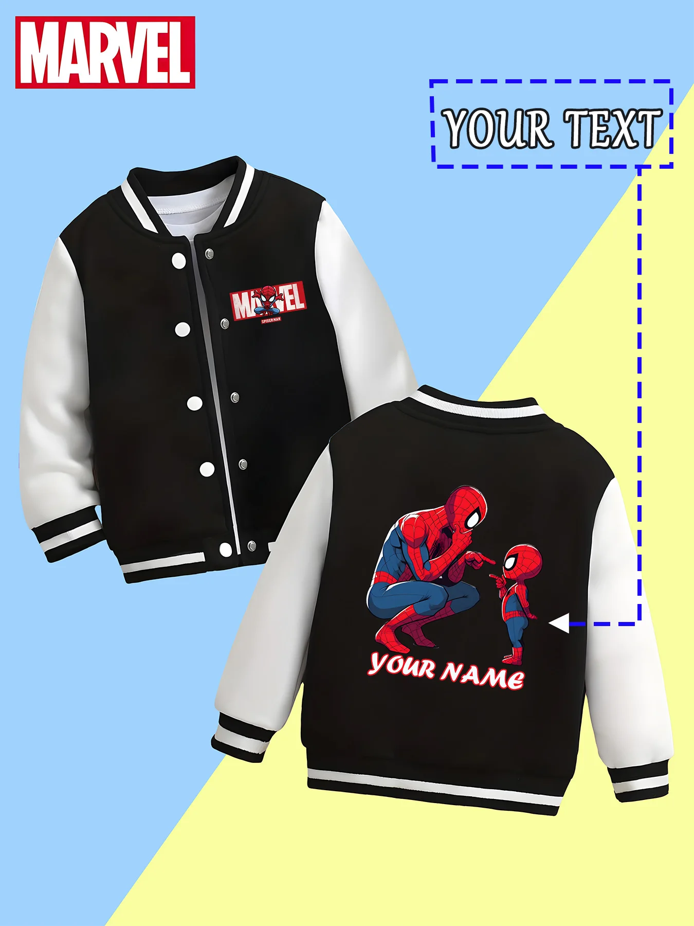 

MINISO Marvel Boys Baseball Jacket - Spider-Man and Son Warm Print, Soft and Skin-Friendly, Easy to Care, Super Cozy to Wear for