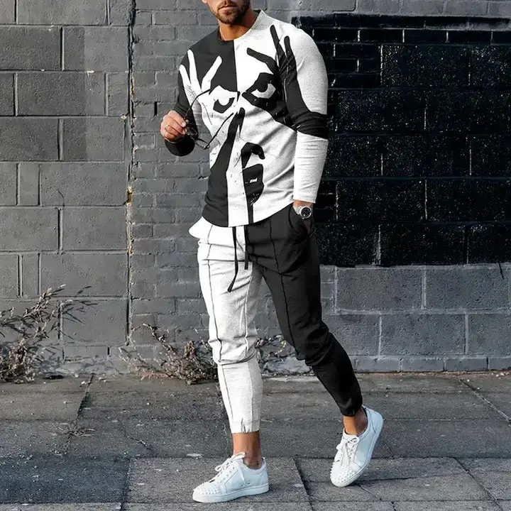 

Men's Long Sleeve T-shirts and Pants Two Piece Interesting Face Hands 3D Printed Men's Sets Casual Suit nike tech fleece