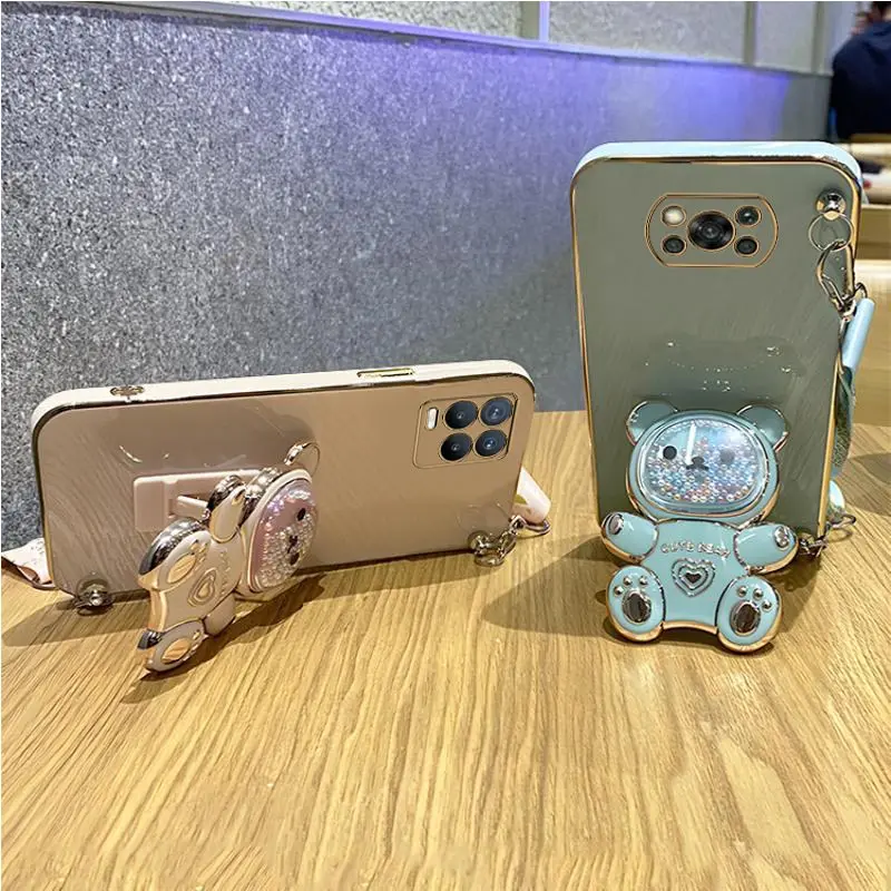 Funda de teléfono con cordón, carcasa con soporte de oso de arena movediza para Xiaomi Mi Poco X3 Nfc X4 X5 Pro C40 M4 Pro 4G 5G M3 M5 F3 F4 GT