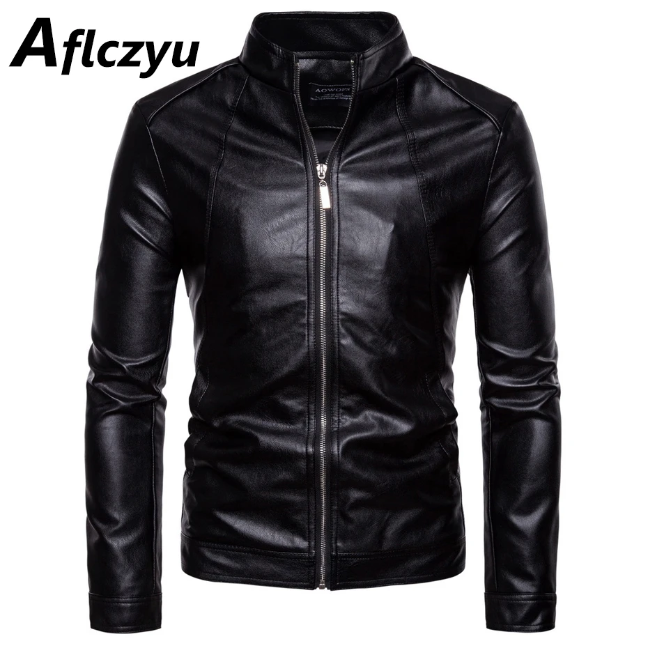 

Men's PU Jackets Fashion Autumn Motorcycle Biker Jacket Coat Slim Fit Casual Black Leather Jacket Travel Outdoor Outerwear Male