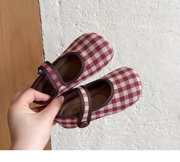 JGSHOWKITO Kleinkind Mädchen Schuhe Retro Karierte Ballerinas 2026 Neue Herbst Niedliche Kinder Weiche Schuhe Klassische Prinzessin Party Hochzeit Schuhe – Detail 3