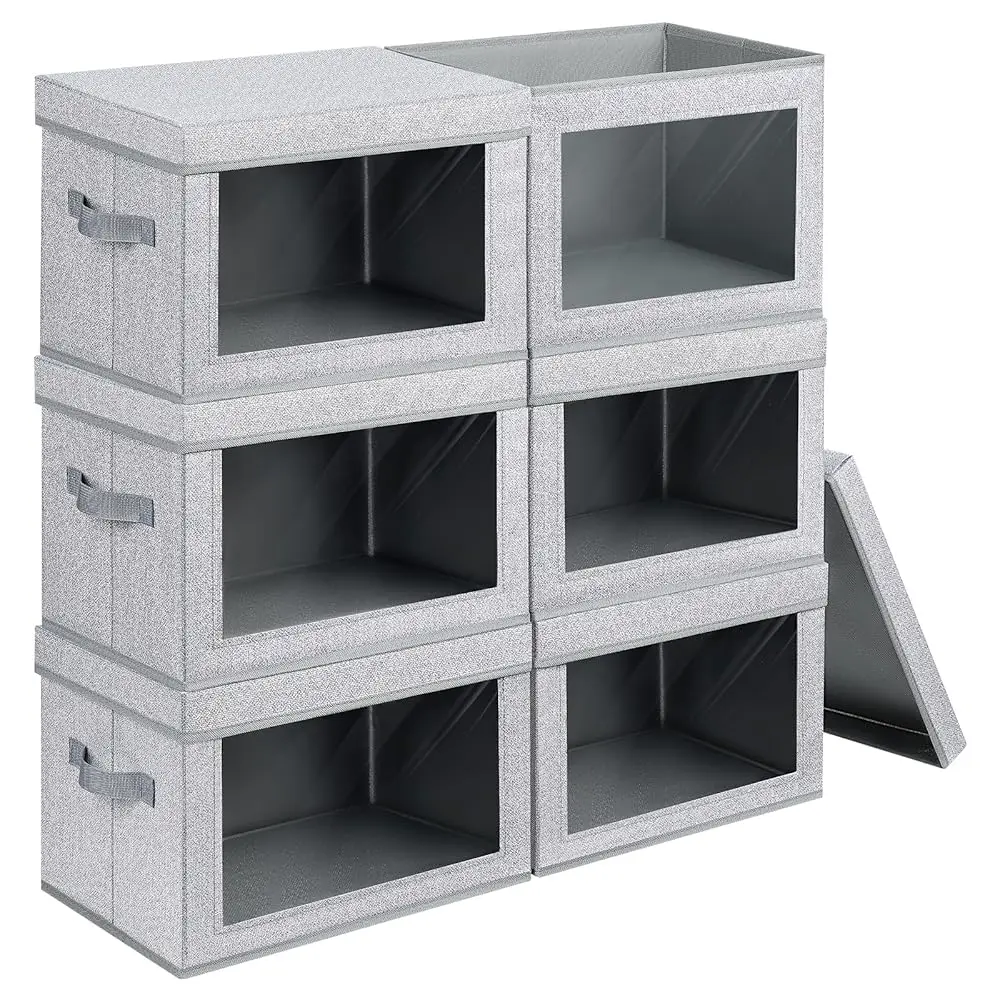 

Stackable Storage Bins With Lids - Medium Storage Box With Lids, Foldable Storage Bins, Wardrobe Clothes Organizer With Window,
