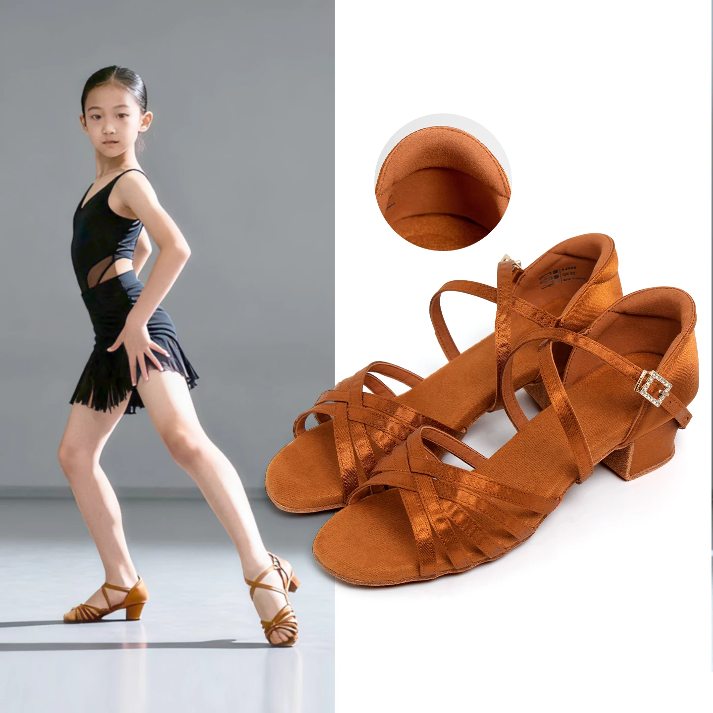 Women Latin Dance Shoes Cuban Heel Suede Leather Sole Professional Ballroom Salsa Tango Rumba Dancing Sandals for Girls Training