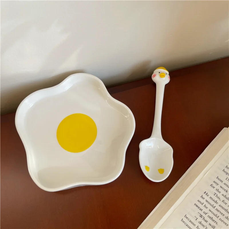 Novelty Ceramic Plate Lovely Fried Egg Shape Afternoon Tea Dessert Saucer Breakfast Salad Fruit Tray Creative Tableware Dishes