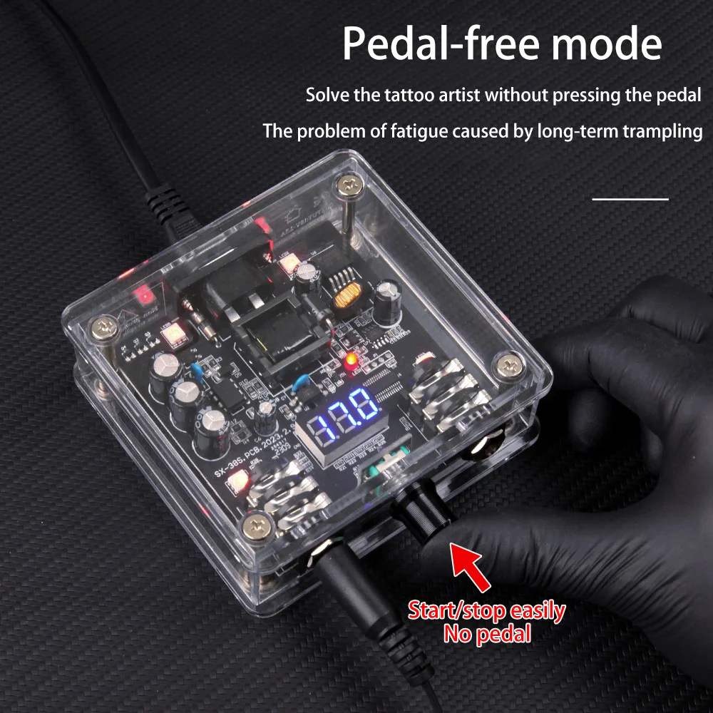 POPEIRONS Brand Professional Wired Tattoo Machine Transparent Power Supply Cool Color Light Rotating Tattoo Gun Power Supply