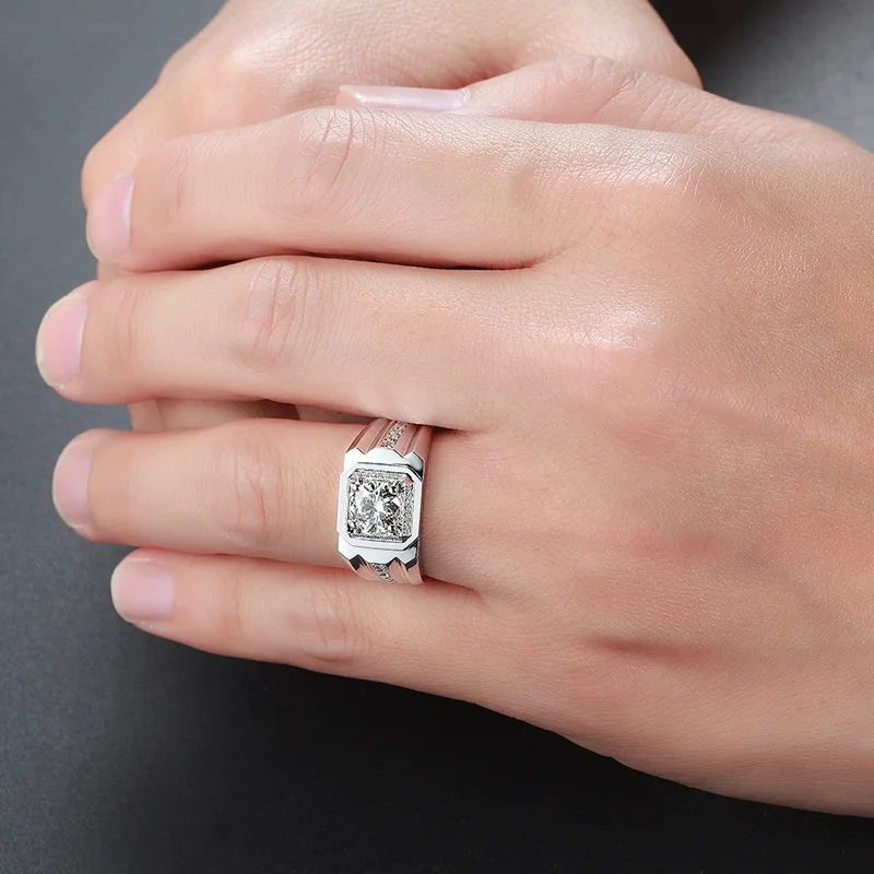 Imagem -06 - Prata Moissanite Anéis para Homens Carat d Cor S925 Prata Grosso e Sólido Anel de Dedo Passe Teste Diamante Gra Jóias