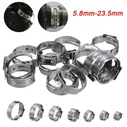 10Pcs 5.3-31mm Hose Clamp Assortment Kit Fixed Pipe Clip 304 Stainless Steel Single Ear Stepless Pipe Hoop Fuel Tube Water Pipe