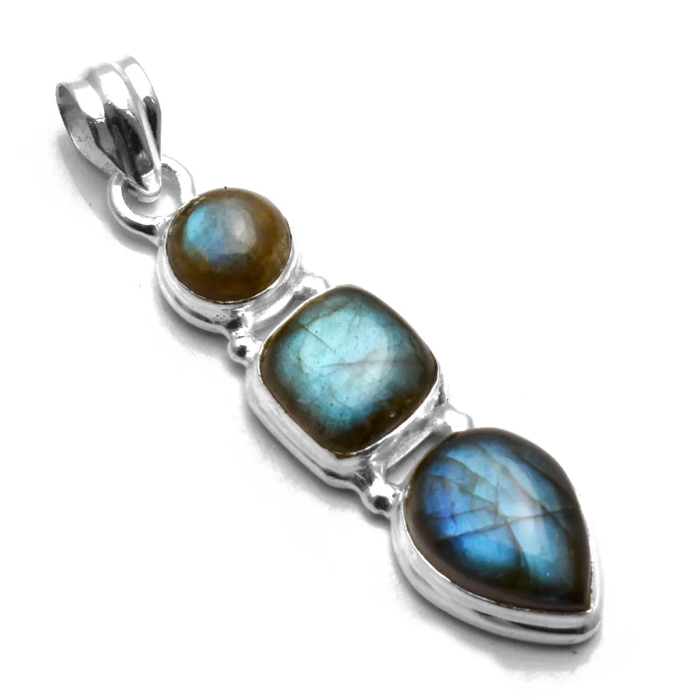 

Genuine Labradorite Pendant 925 Sterling Silver, Women Jewelry Gift , 45 mm， AP9108