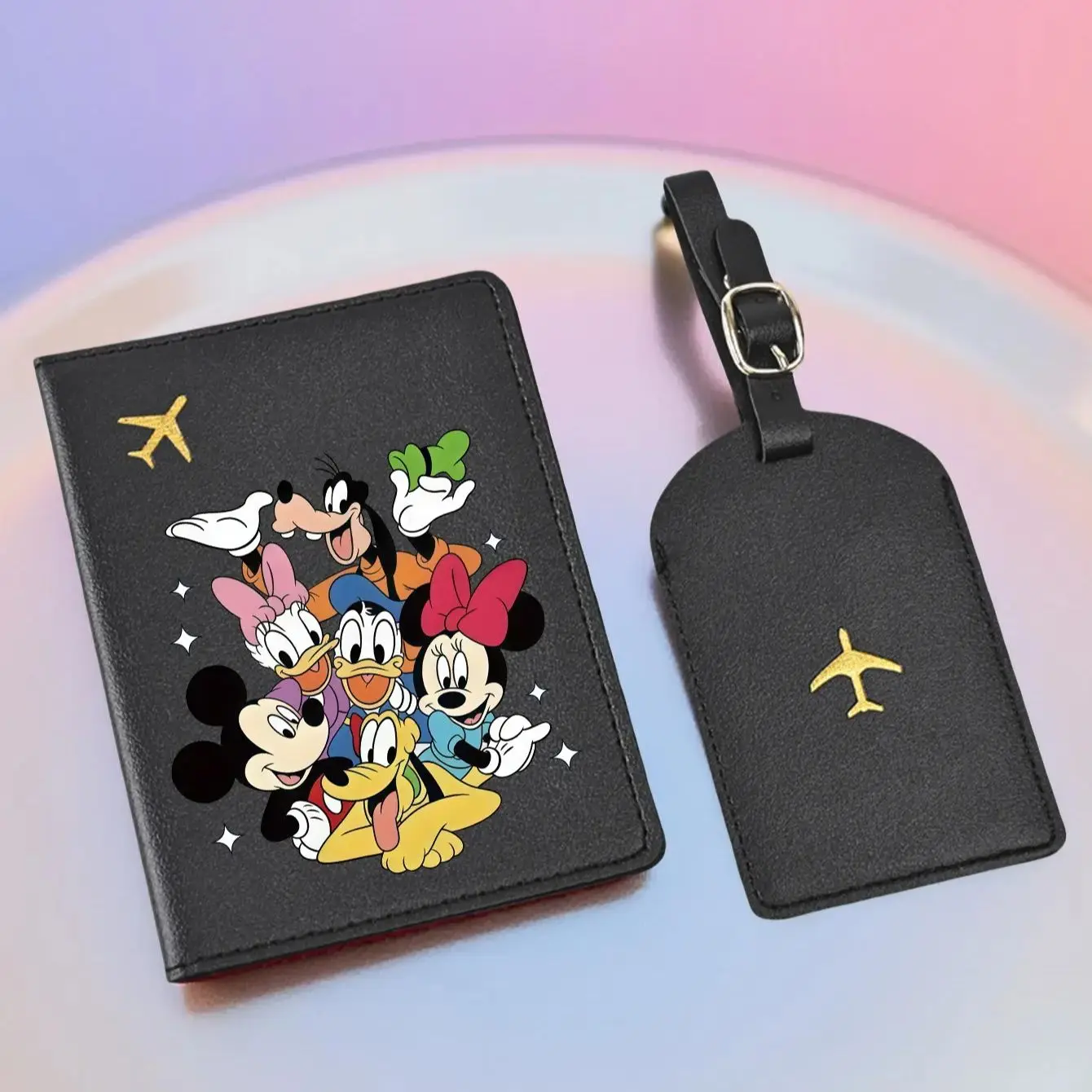 

2PC Mickey Minnie Donald Passport Holder & Luggage Tag Set, PU Travel Wallet, Cute Travel Essentials Gift for All Ages