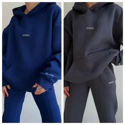 Women Hooded Tracksuit Sports 2 Pieces Set Streetwear Sweatshirts Pullover Pants Suit Home Sweatpants Trousers Outfits