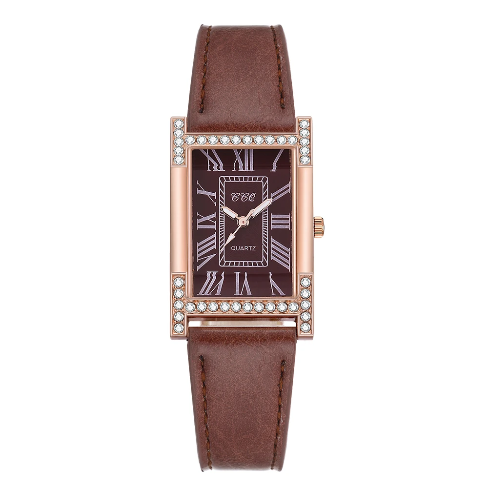 Rome Casual Female Square WristWatch Leather Rhinestone Ladies Clock Women Dress Quartz Crystal Watch Couples Bracelet Watches