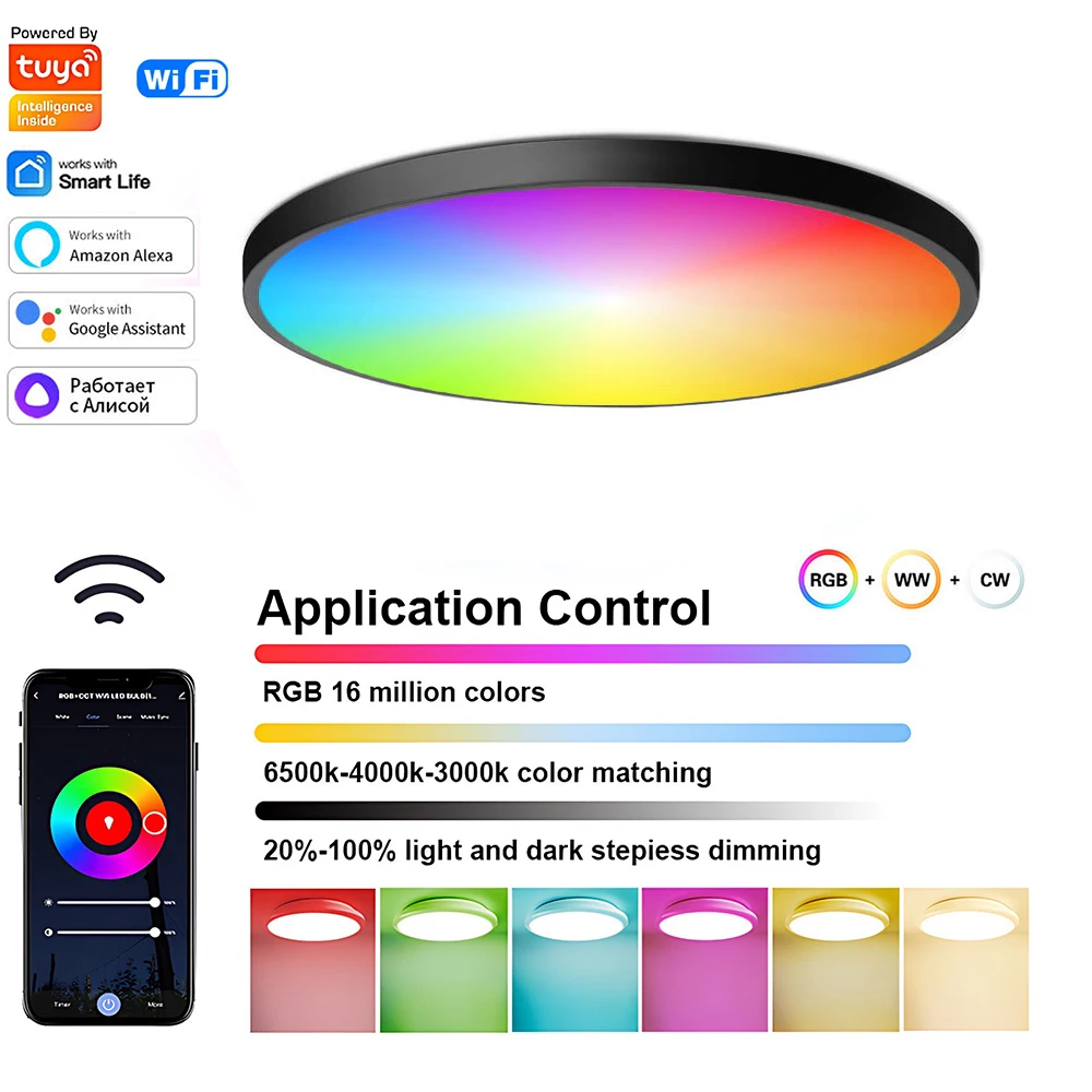 

24W Tuya Ceiling Light Wifi Bluetooth AC85-265V RGB WW CW Living room Decoration LED Lamp Smart life APP with Alexa Google Home