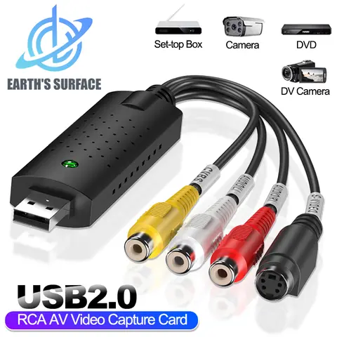 USB2.0 Audio Video Capture Card Adapter USB 2.0 to RCA VHS TV DVD VCR Video Capture VHS to Digital Converter for Mac PC TV DVD