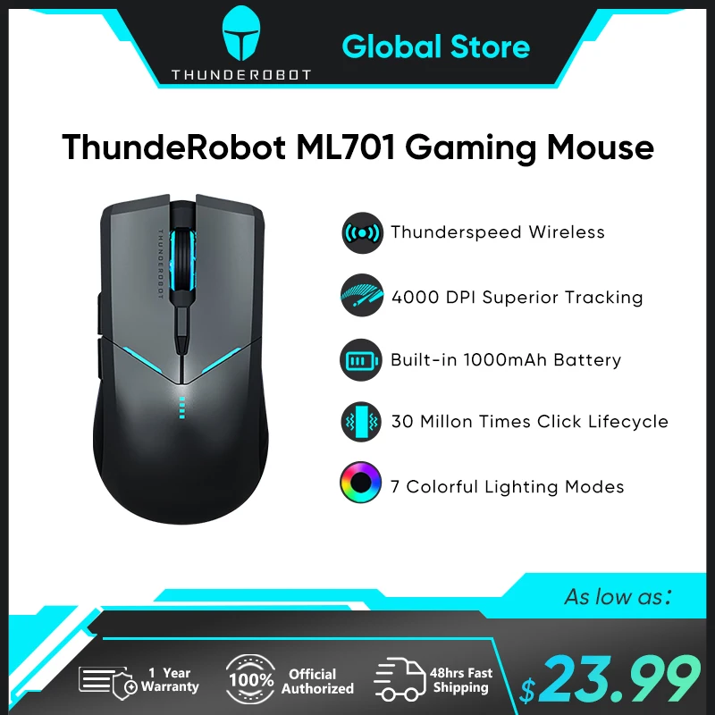 

ThundeRobot ML701 Wireless Gaming Mouse 4000 DPI 1000mAh RGB Gamer Rechargeable Wired 2.4G Wireless Mouse for Laptop PC Gaming