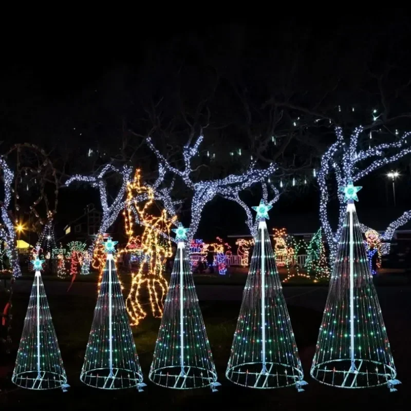 2024 LED lampka choinkowa Party Cone animowana girlanda żarówkowa ogrodowa girlanda żarówkowa LED Pentagram światło wodospadowe