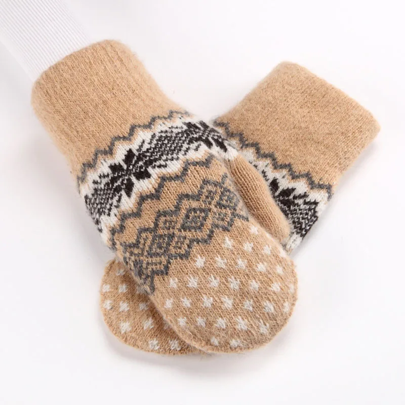 Christmas Cute Jacquard Weave Double Layer Plus Velvet Thicken Wool Knitted Gloves Men Women Winter Outdoor Cycling Warm Mittens