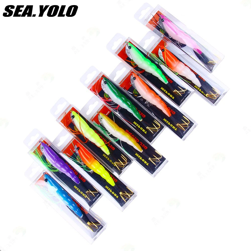 

Sea.Yolo Squid Hook Wood Shrimp 12cm 17.2g Simulated Shrimp Bait 1Pcs 10 Colors Freshwater Long-Range Hard Bait for Fishing Bass