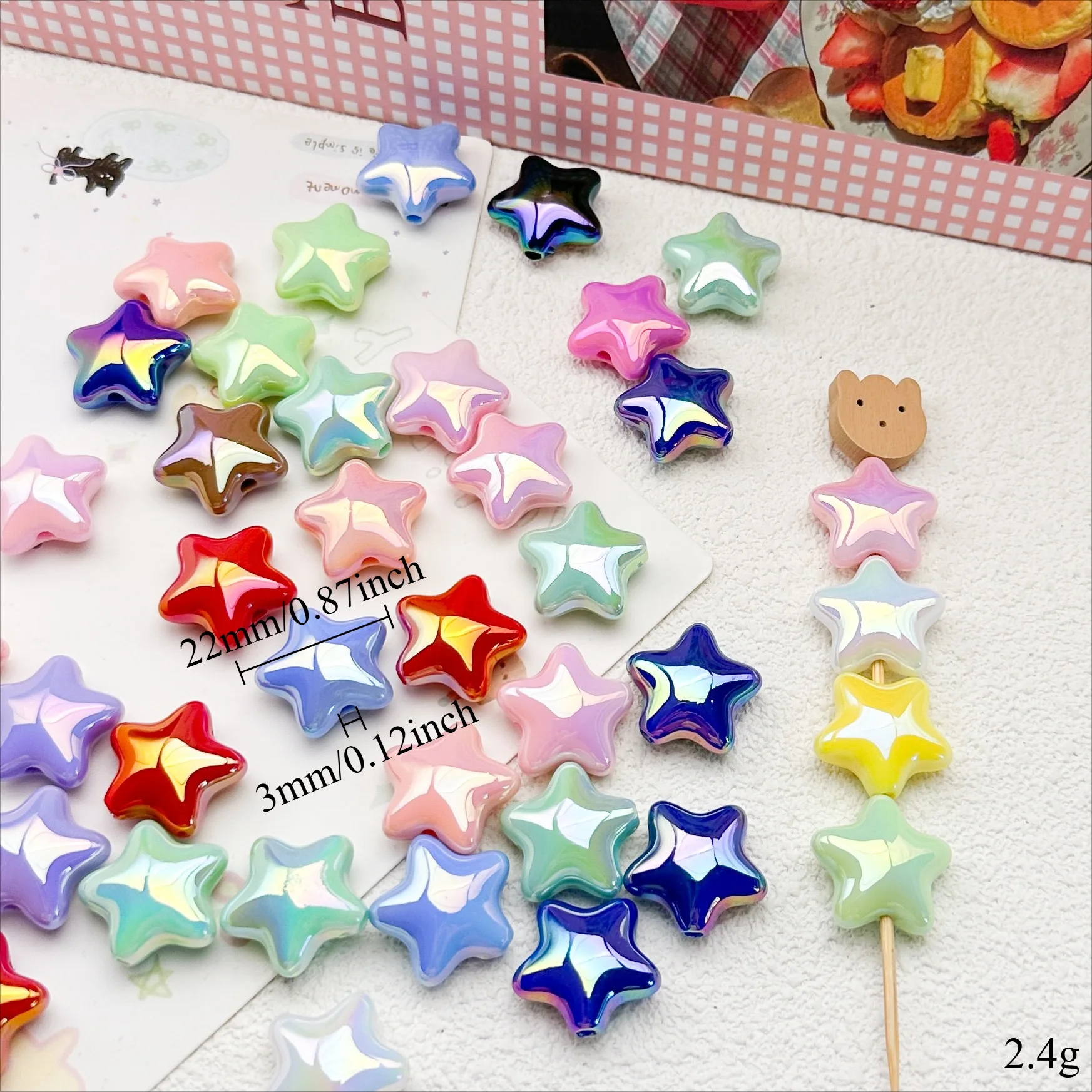 20PCS Acrylic UV-Coated Iridescent Cute Five-Point Star Loose Beads For DIY Bracelets Necklaces Jewelry Making Accessories