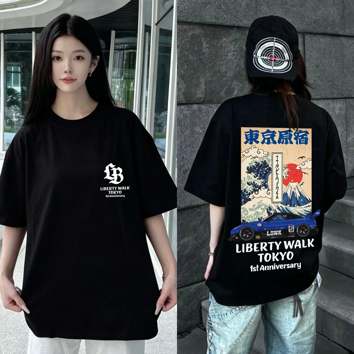 2026 LBWK Tokyo JDM Modifizierte Autokultur Herren- und Damen-Paar Amerikanisches Retro-Streetwear Kurzarm-T-Shirt – Detail 2
