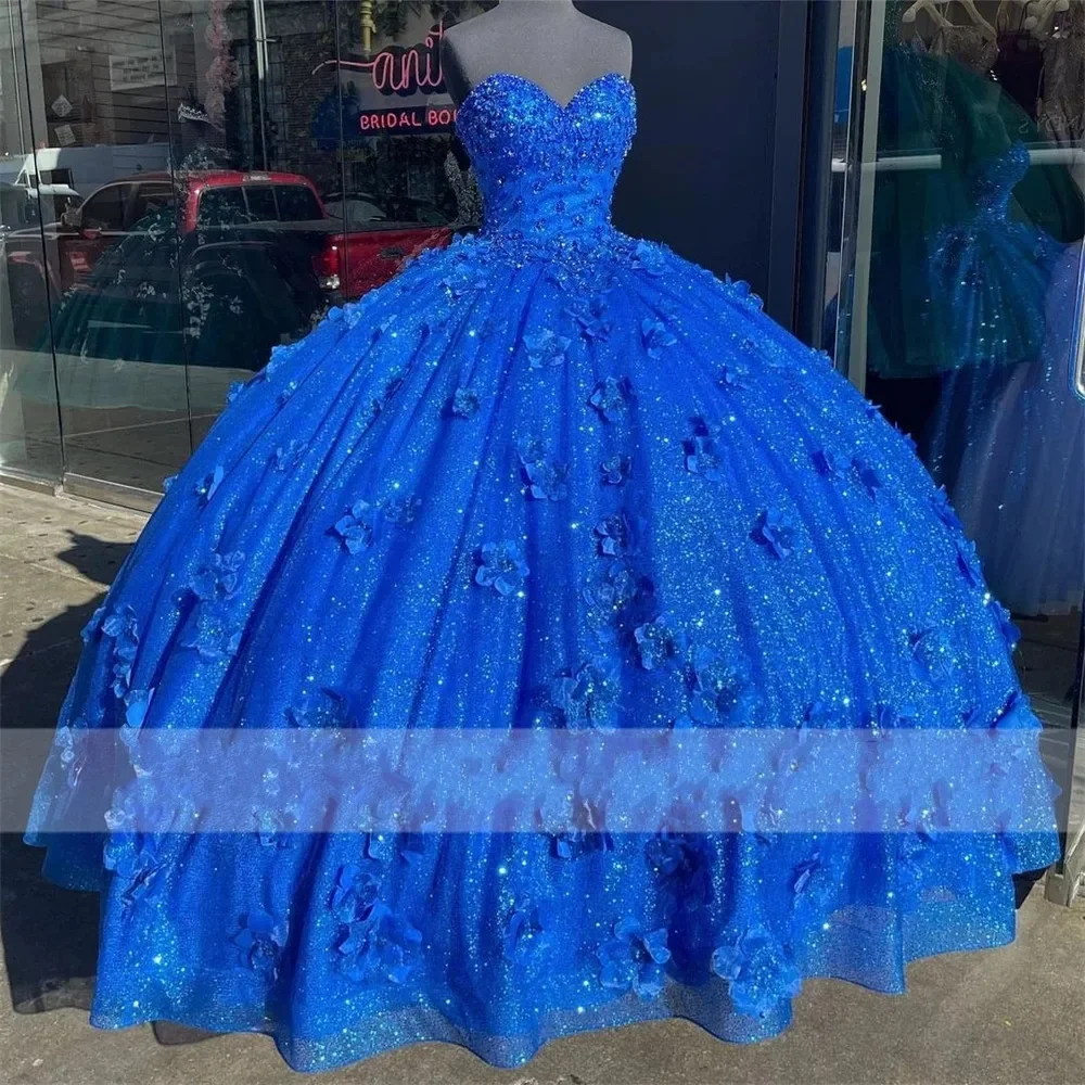 Schatz Quince anera Kleider für 15 Party Mode 3d Blume Glitter Netz formale Aschenputtel Geburtstags kleider heiß